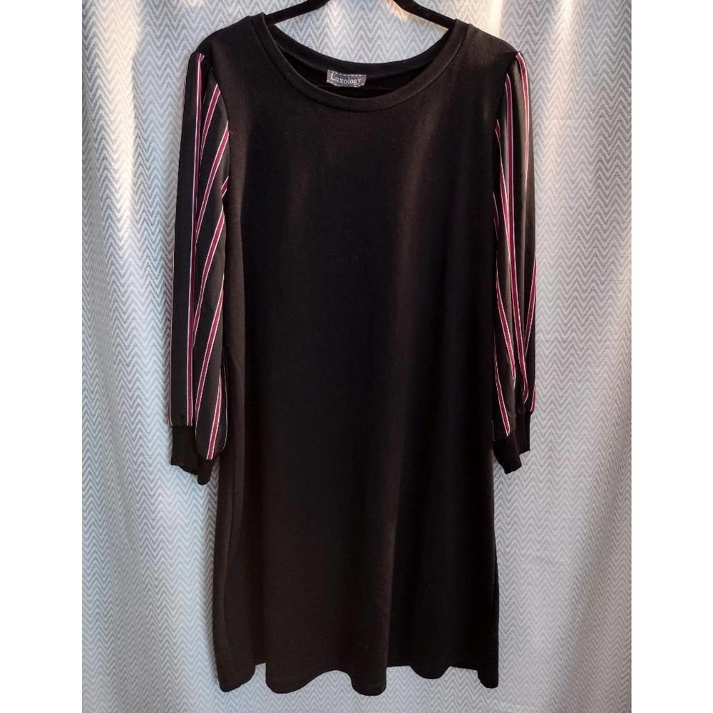 Luxology Black Red Striped Dress Knit Cotton Poly Blend 3/4 Sleeves XL NWT
